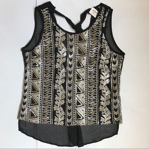 Black and gold sequin top with sheer back